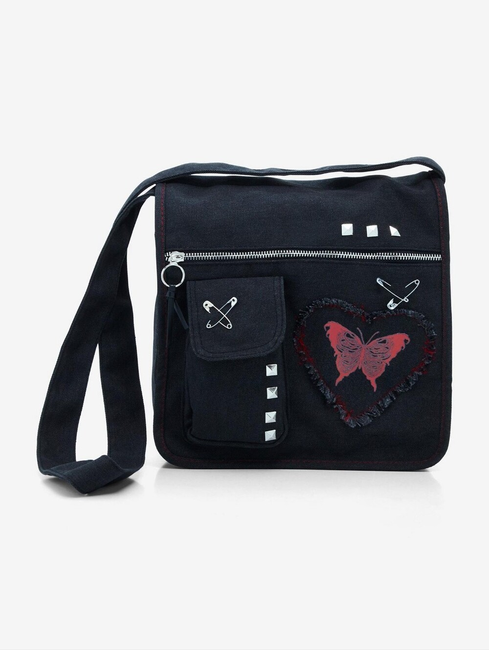 ​NWT Hot Topic Butterfly Rib Cage Studded Canvas Messenger Bag Grunge Y2K CC